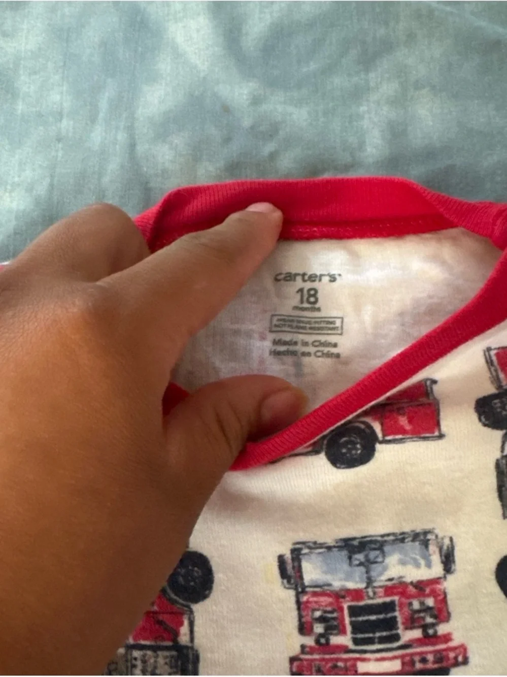 Carter's White Pajama Top with Red Fire Truck Trim